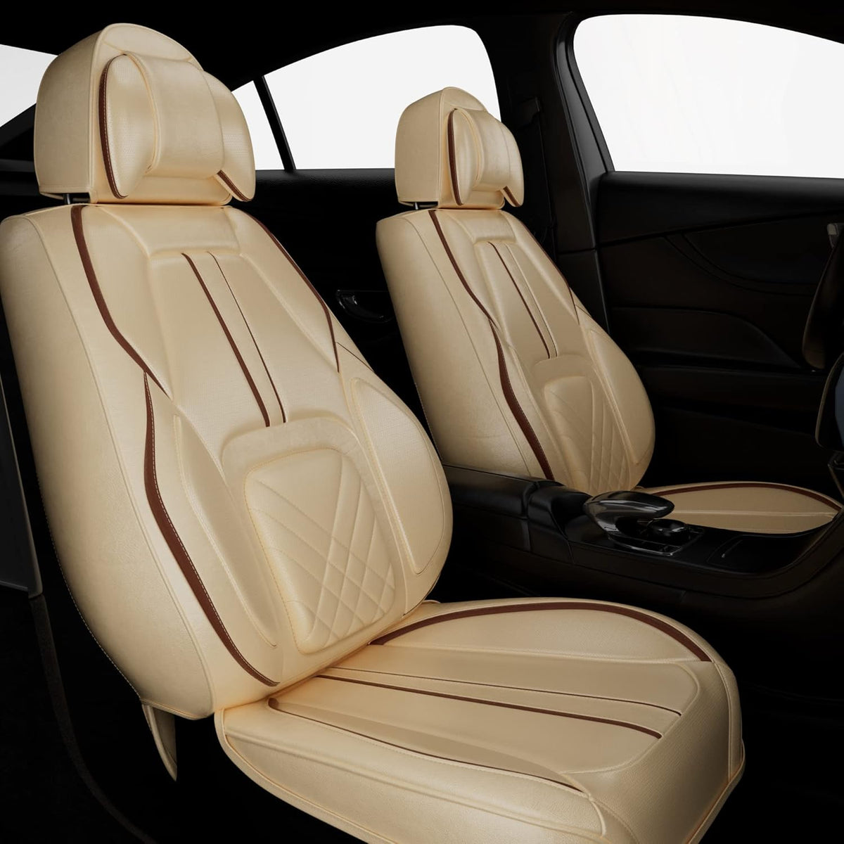 5PCS Water Proof Nappa Leather Car Seat Covers (Full Set, Black&White) Q1046