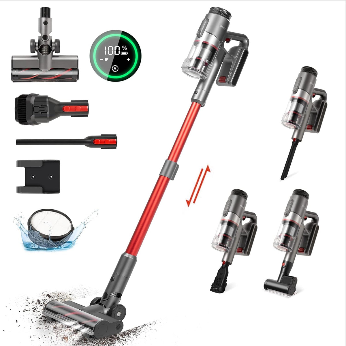 Cordless Stick Vacuum Cleaner, 45 Minutes Run-Time, 4 in 1 Lightweight, 200W, HEPA Filter S57340