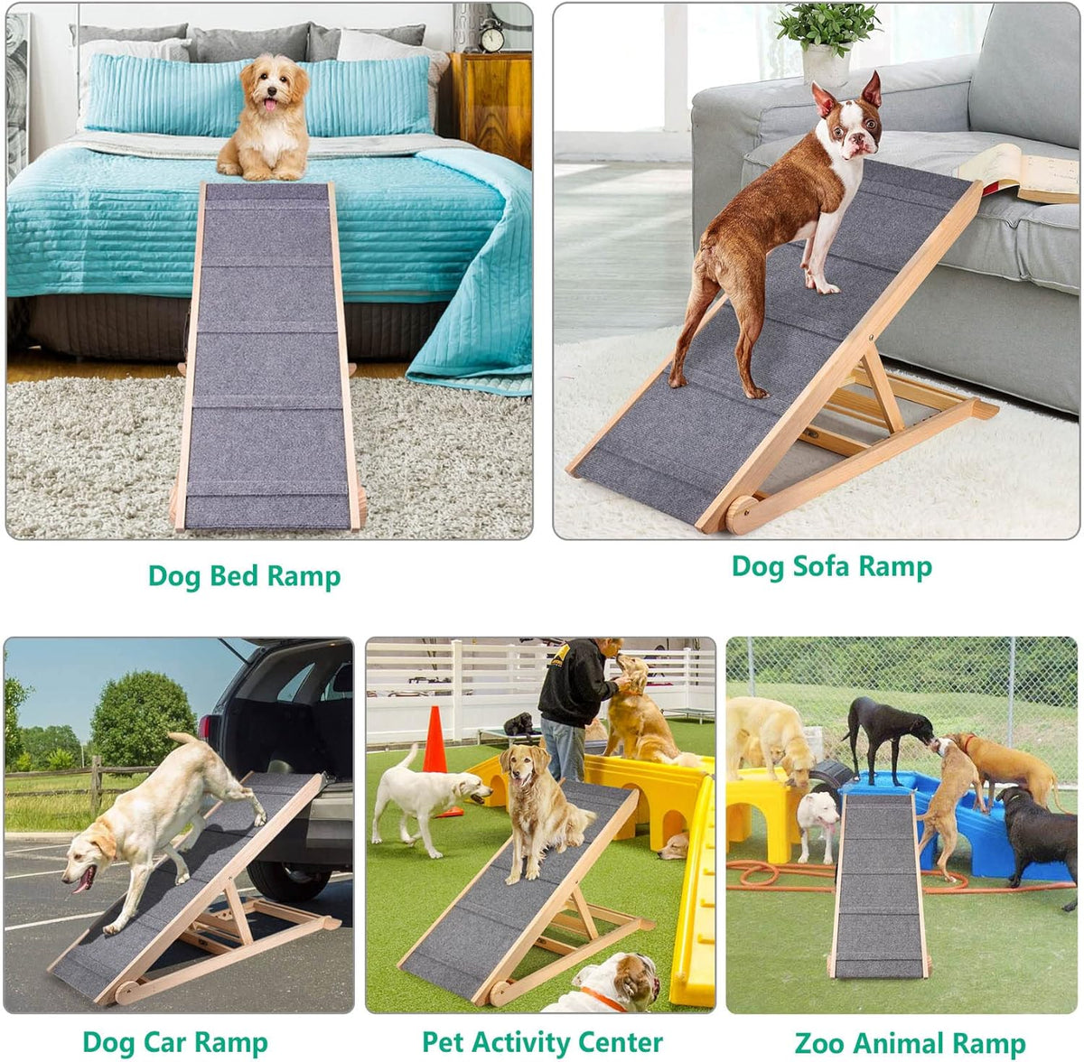 Wooden Adjustable Folding Dog Ramp for Bed Couch Car Z584996