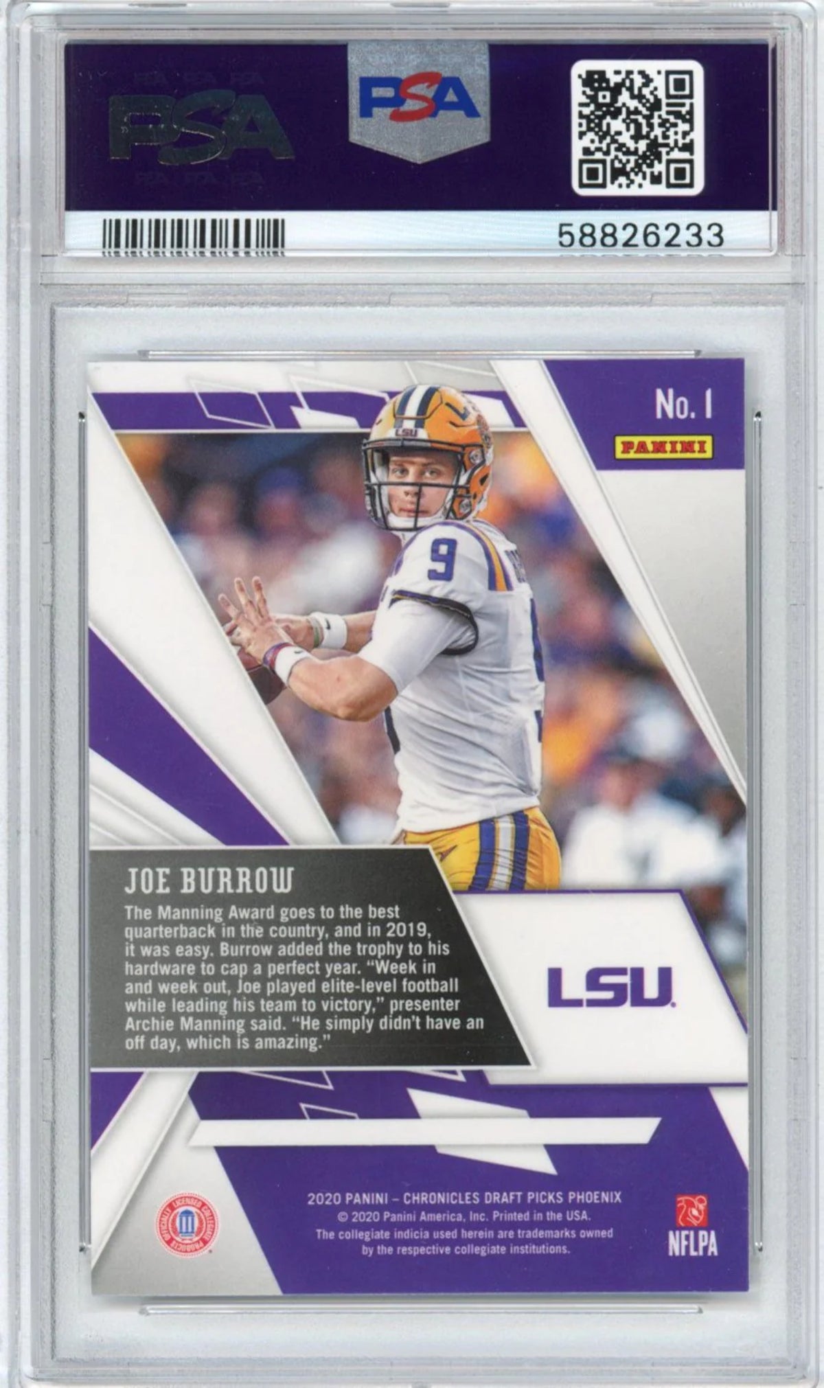 2020 Panini Chronicles Joe Burrow Phoenix Rookie RC Football Card PSA 9 Mint E7075