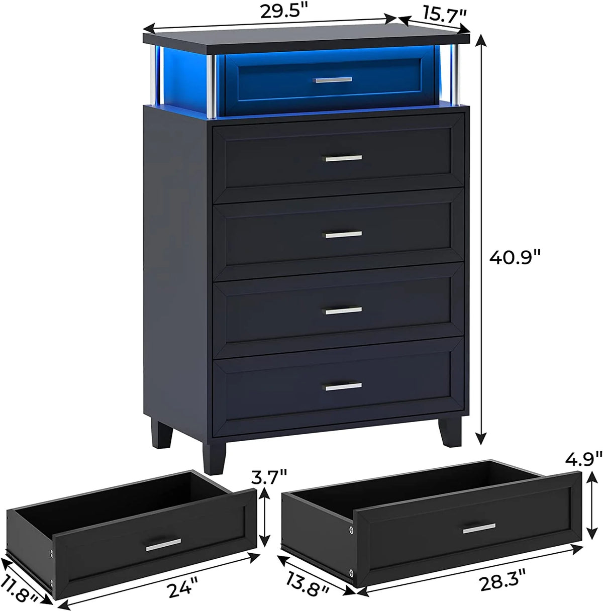 Black 5 Drawers Wood Dresser with LED Light V112659