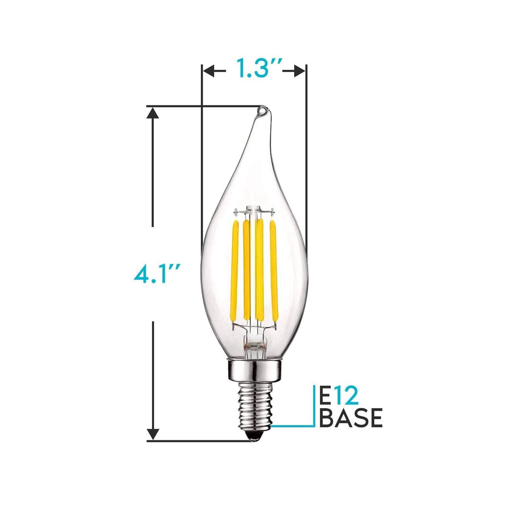 Vintage Candelabra E12 LED Bulb 5w, 550 Lumens, 2700K Warm White, Dimmable, Flame Tip Clear Glass (24 Pack) D4434