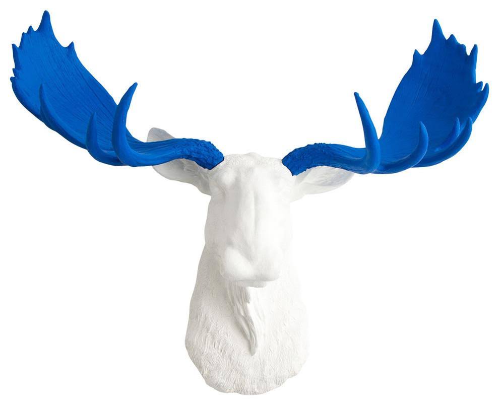 White Faux Taxidermy Moose Head with Blue Antlers Resin X88064