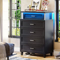 Black 5 Drawers Wood Dresser with LED Light V112659