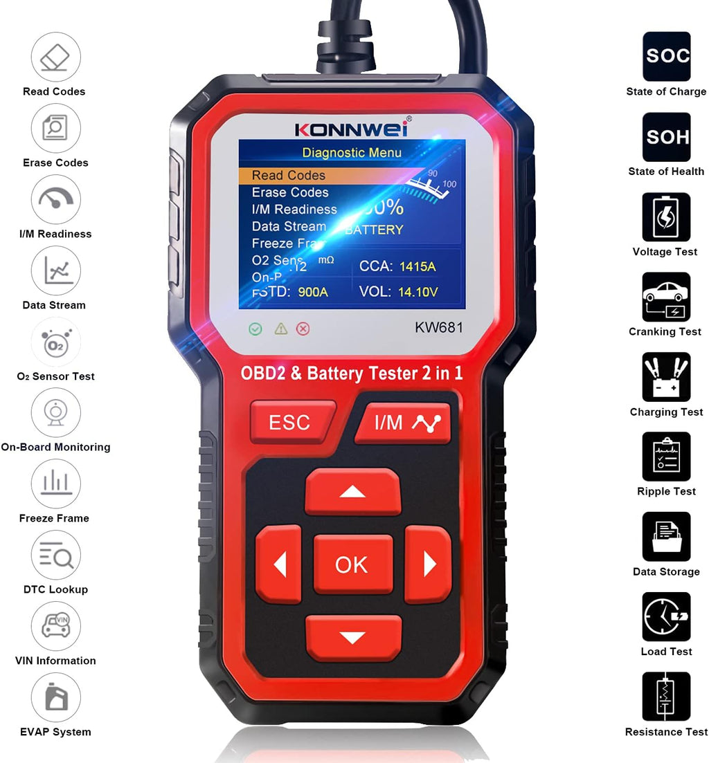 OBD2 Scanner Battery Load Tester 2 in 1 Automotive Diagnostic Scan Tool Pack of 2 R968