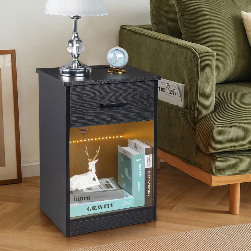 Black Wooden Nightstand with Drawer Q89837