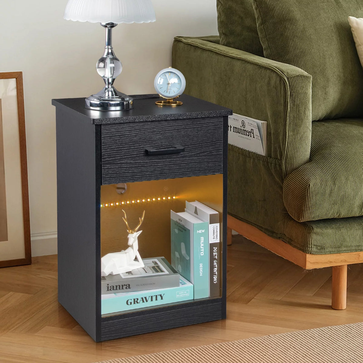 Black Wooden Nightstand with Drawer Q89837