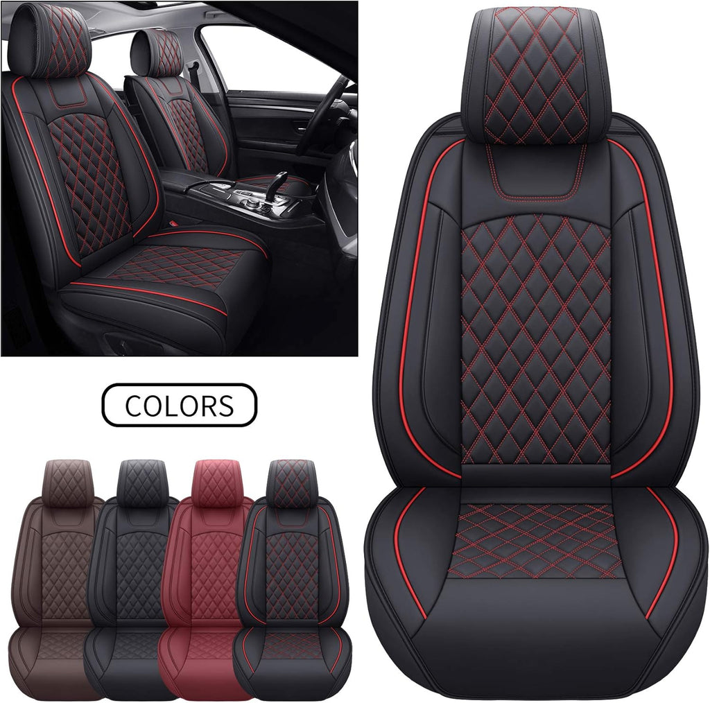 Waterproof Faux Leather Car Seat Covers Full Set Black-Red E180704