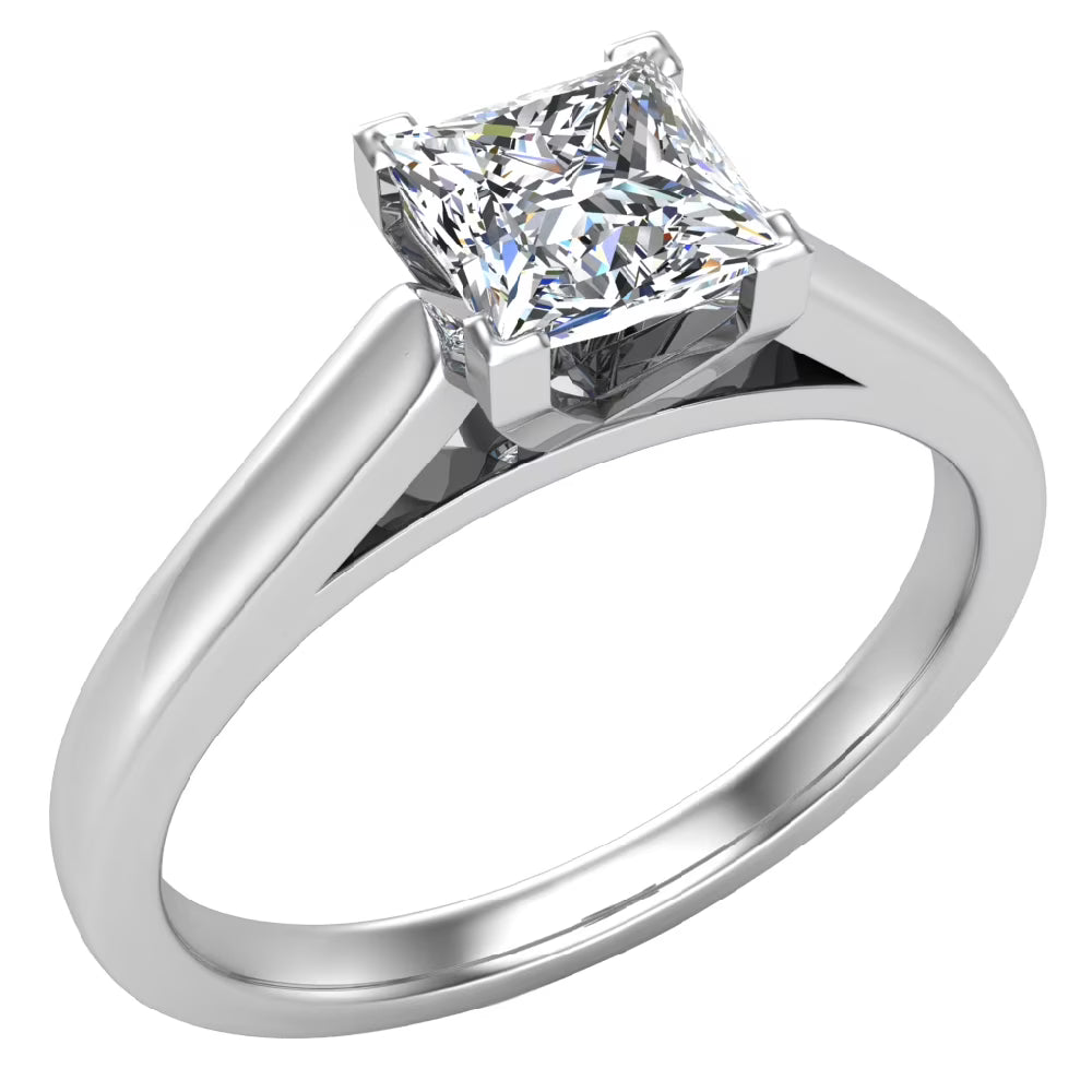 18K White Gold Princess Solitaire Diamond Ring 0.50 Carat I505