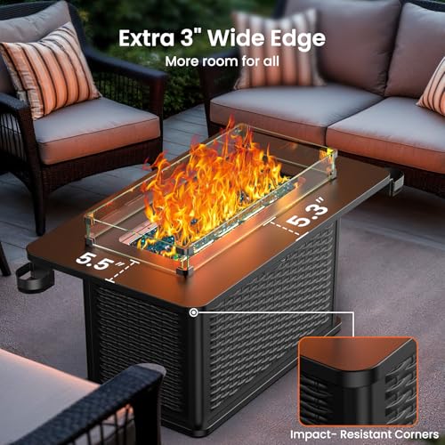 43 Inch Propane Fire Pit Table with Glass Rocks and Cover T218941