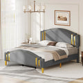 King Size Grey Upholstered Platform Bed Frame and Headboard I7654