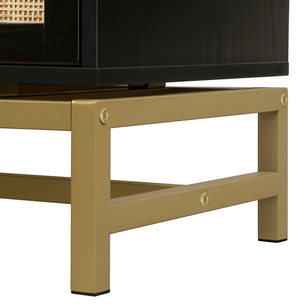 Black Set of 2 Rattan 2 Door Cabinet Q733369