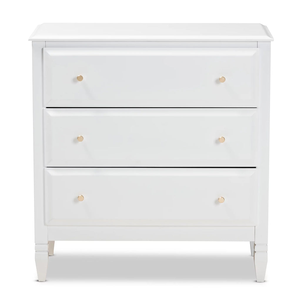 White 3-Drawer Wood Bedroom Chest V940