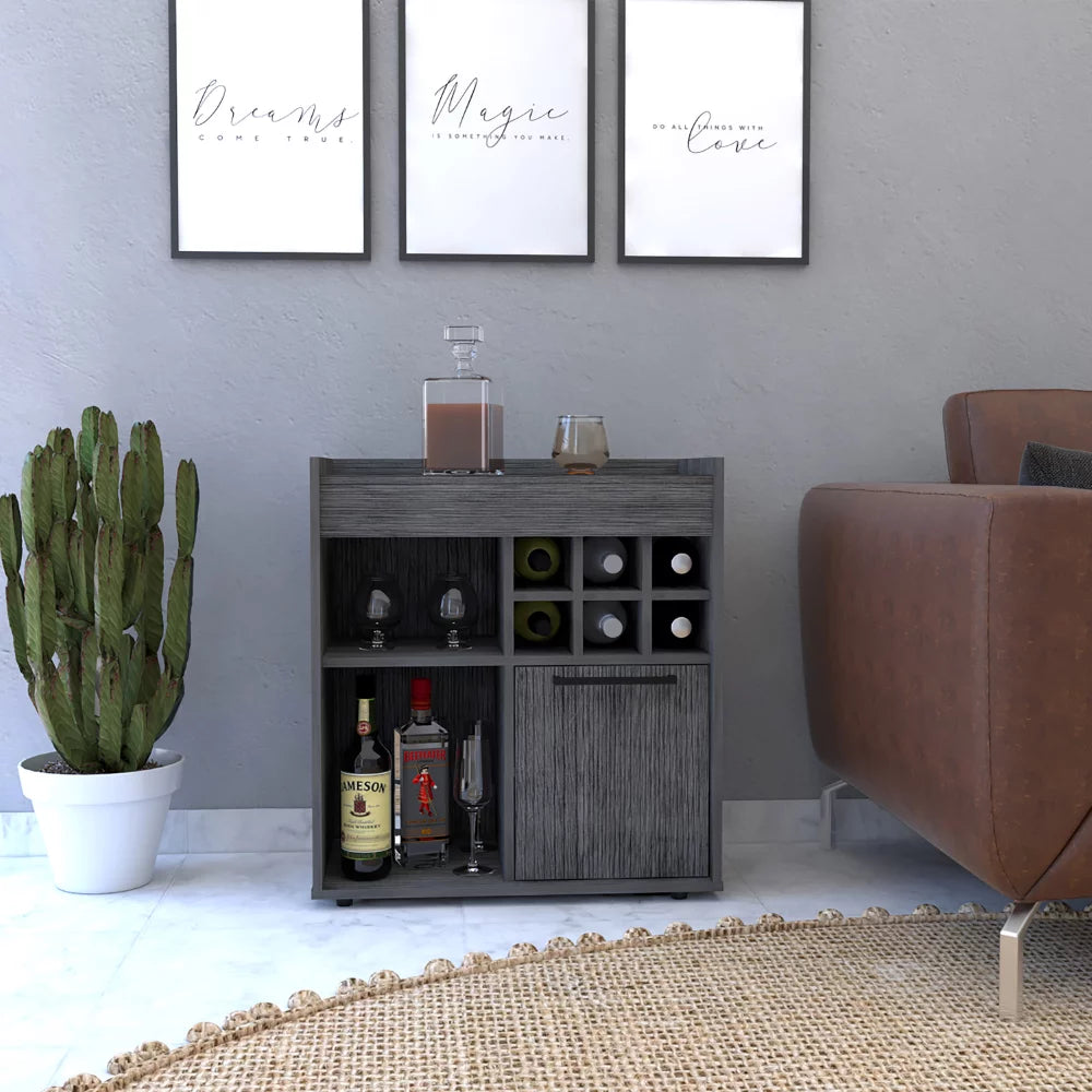 Light Gray Bar Cabinet with Concealed Shelves and Wine Cubbies S2574