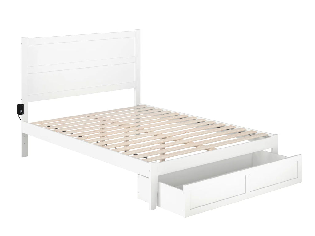 White Queen Wood Platform Bed Frame with Foot Drawer Storage Z771