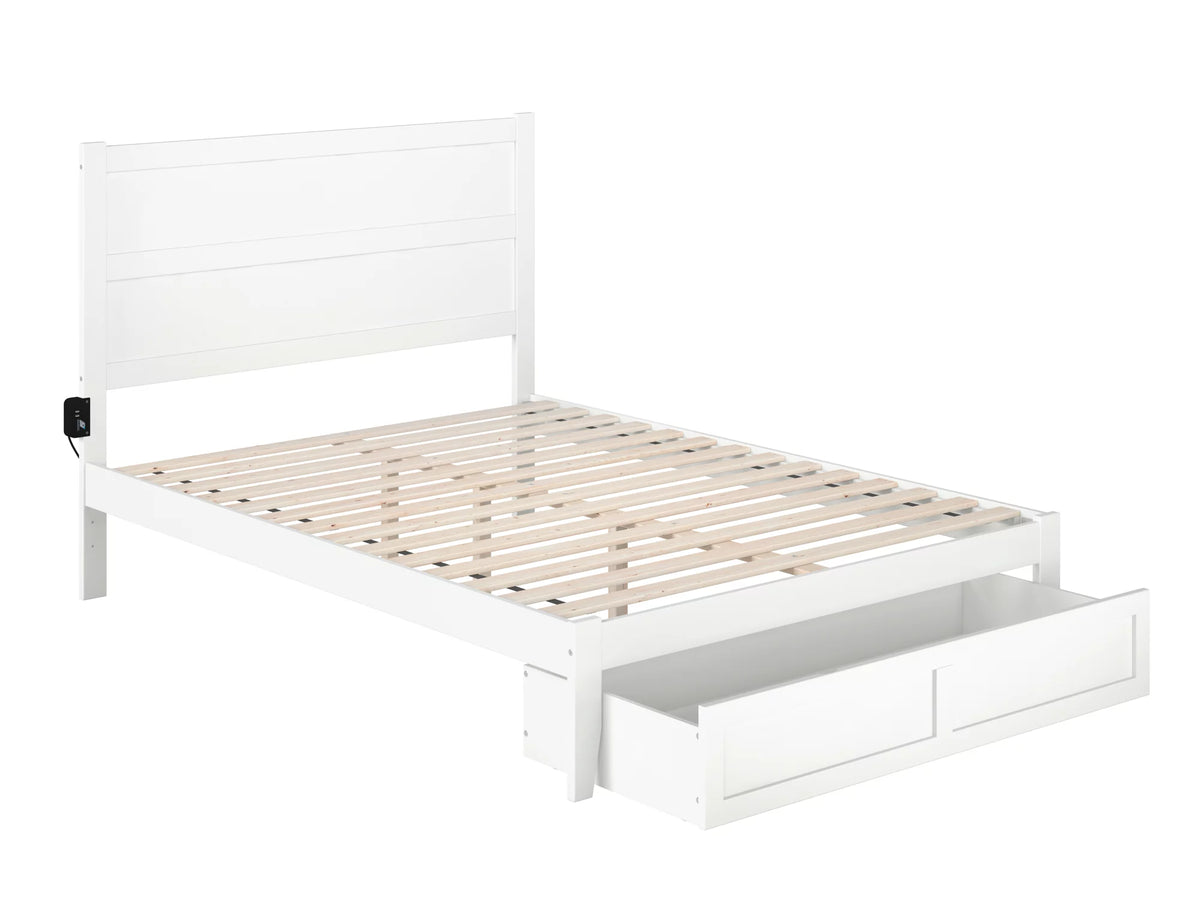 White Queen Wood Platform Bed Frame with Foot Drawer Storage Z771