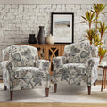 Accent Chair Set Of 2 With Wood Legs & Removable Cushion, Upholstered Armchair, Floral Design, GREY S304007
