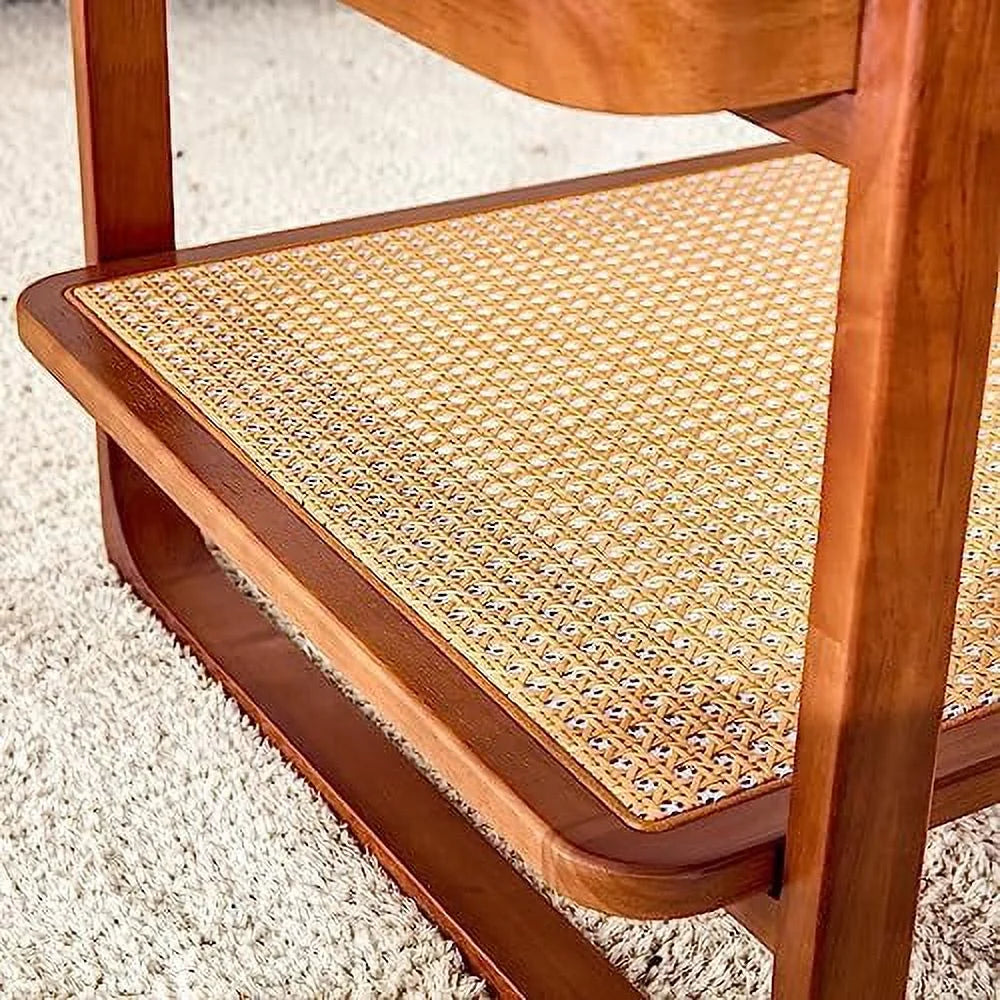 Rattan Woven Glass Desktop Round Double-Layer Solid Wood Coffee Table Z12080
