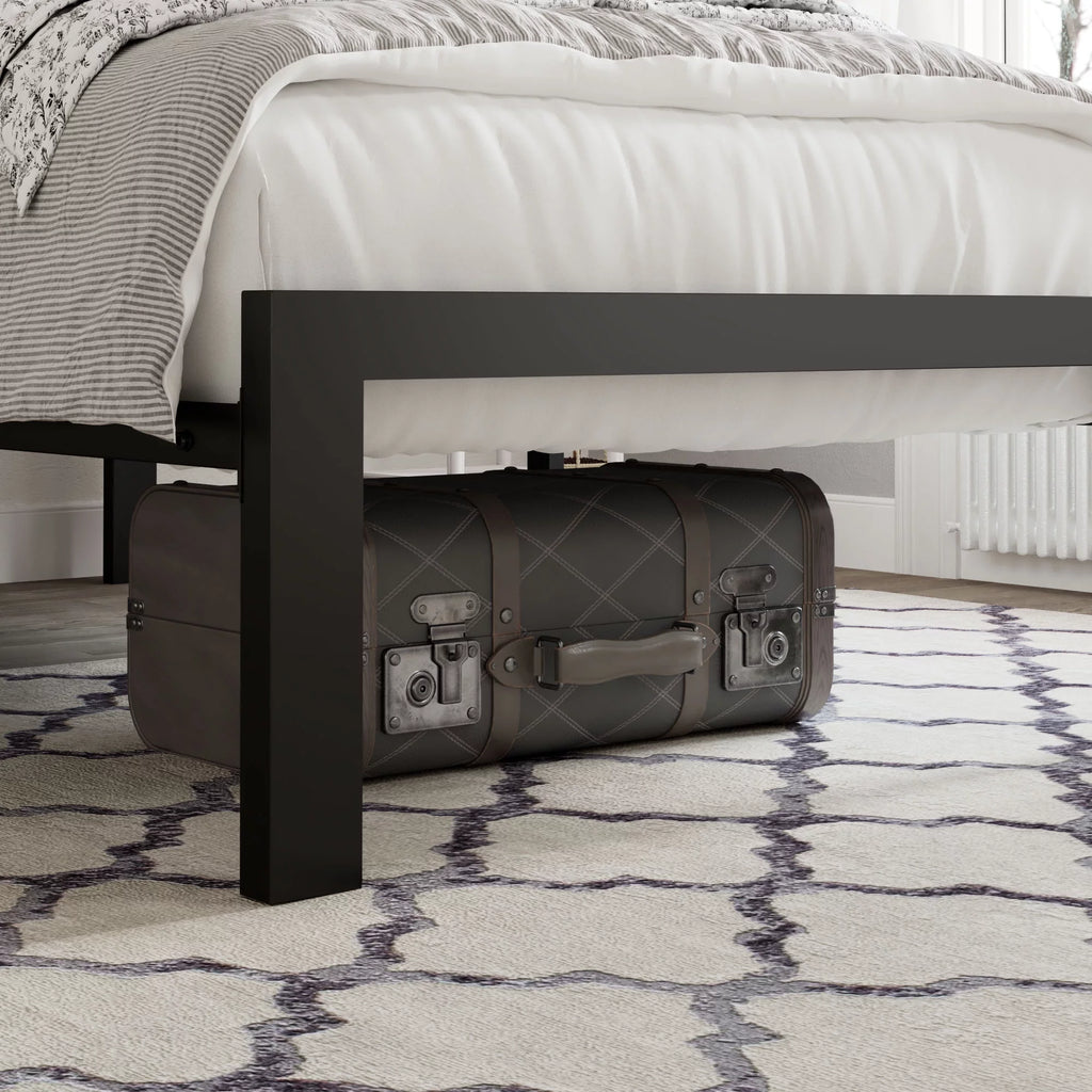 Twin Size Dark Grey Metal Platform Bed with Upholstered Headboard F466