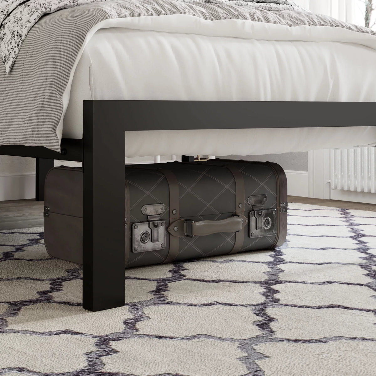 Twin Size Dark Grey Metal Platform Bed with Upholstered Headboard F466