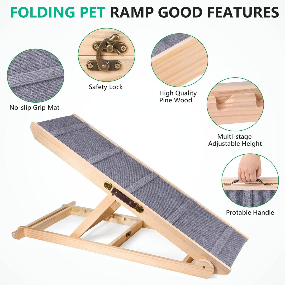 Wooden Adjustable Folding Dog Ramp for Bed Couch Car Z584996