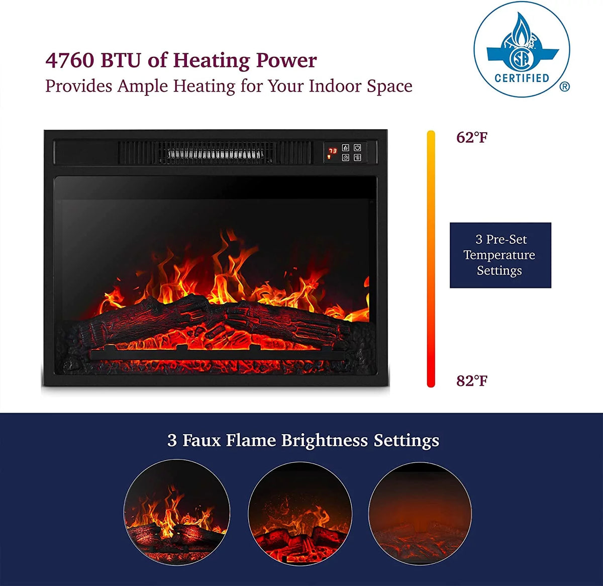 58" Fireplace TV Stand with 23" Electric Fireplace, Dark Oak L2638