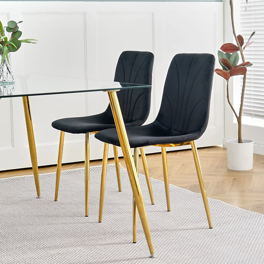 Black Dining Chair with Gold Metal Legs Set of 4 J803