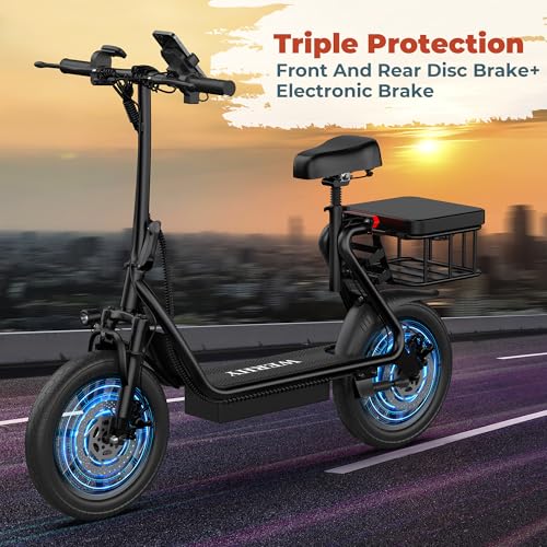 Electric Scooter with Seat, 500W Motor, 14'' Tires, Foldable E26123