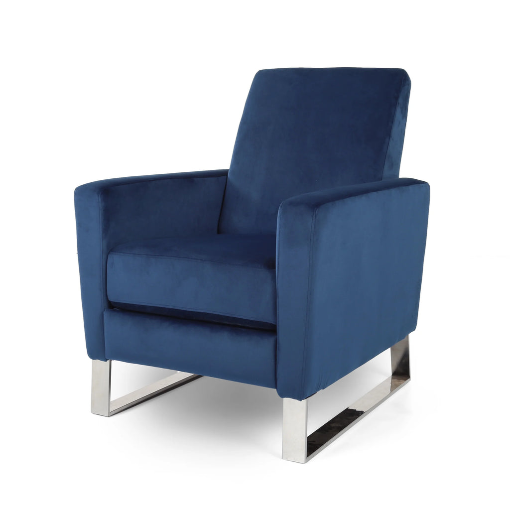 Cobalt Velvet Push Back High Leg Recliner B2122