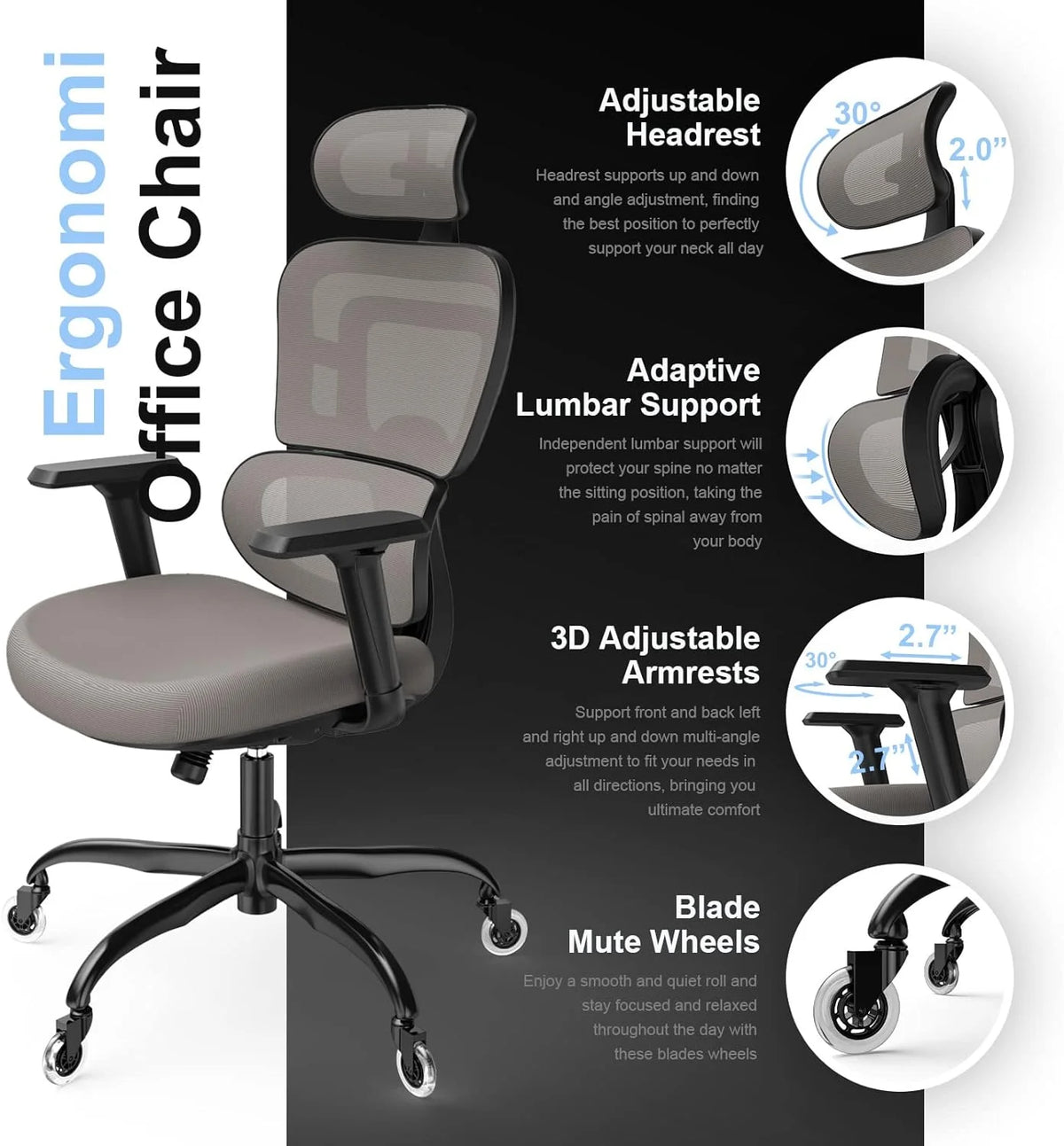 Ergonomic Mesh High Back Office Chair with Headrest C23357