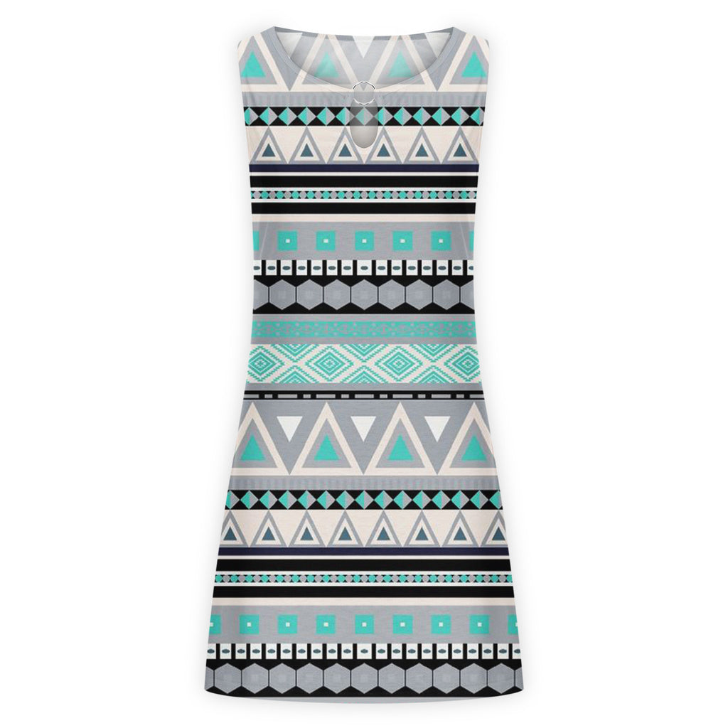 Sleeveless Crew Neck Boho Swing Dress N261