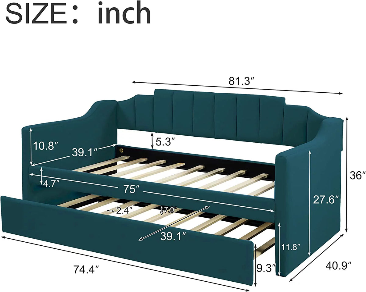 Green Upholstered Tufted Daybed with Trundle F3218