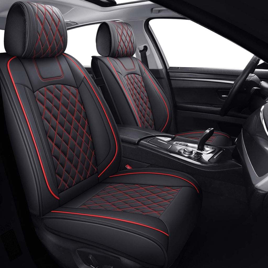 Waterproof Faux Leather Car Seat Covers Full Set Black-Red E180704