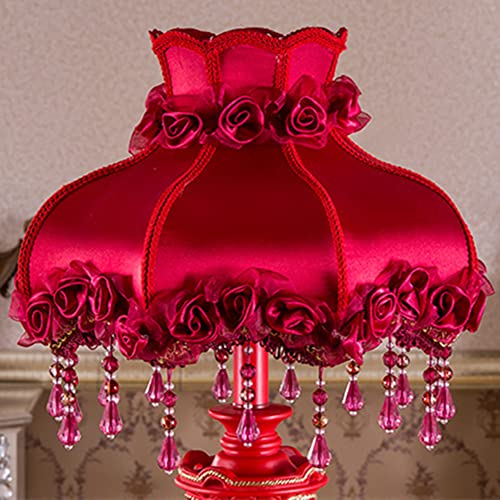 Blue Fabric 1 Head Floral Table Lamp with Beaded Fringe and Lace J7020