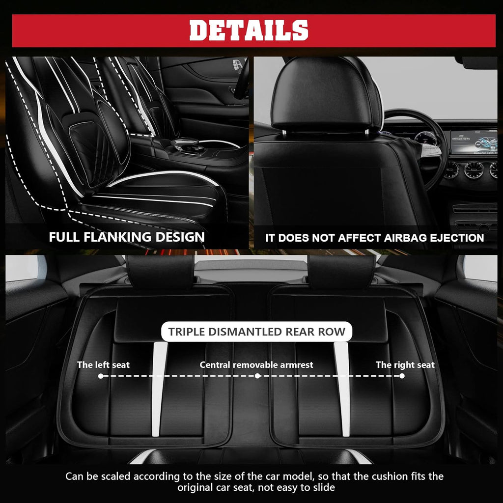 5PCS Water Proof Nappa Leather Car Seat Covers (Full Set, Black&White) Q1046