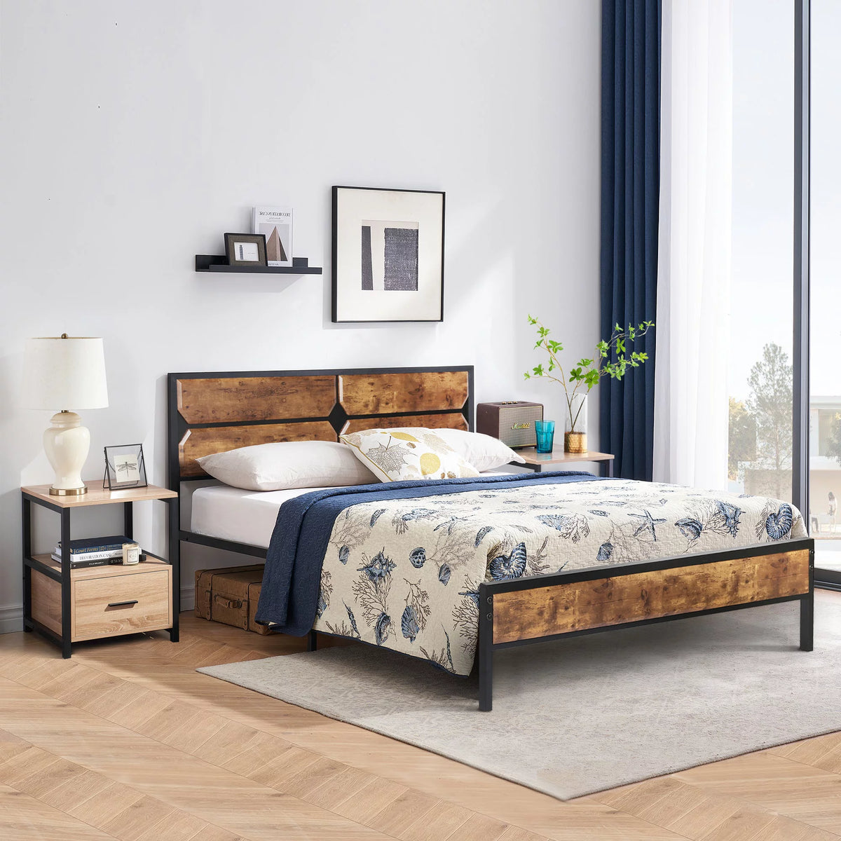 Full Size Platform Bed Frame and 2 Nightstands Set of 3 V4116