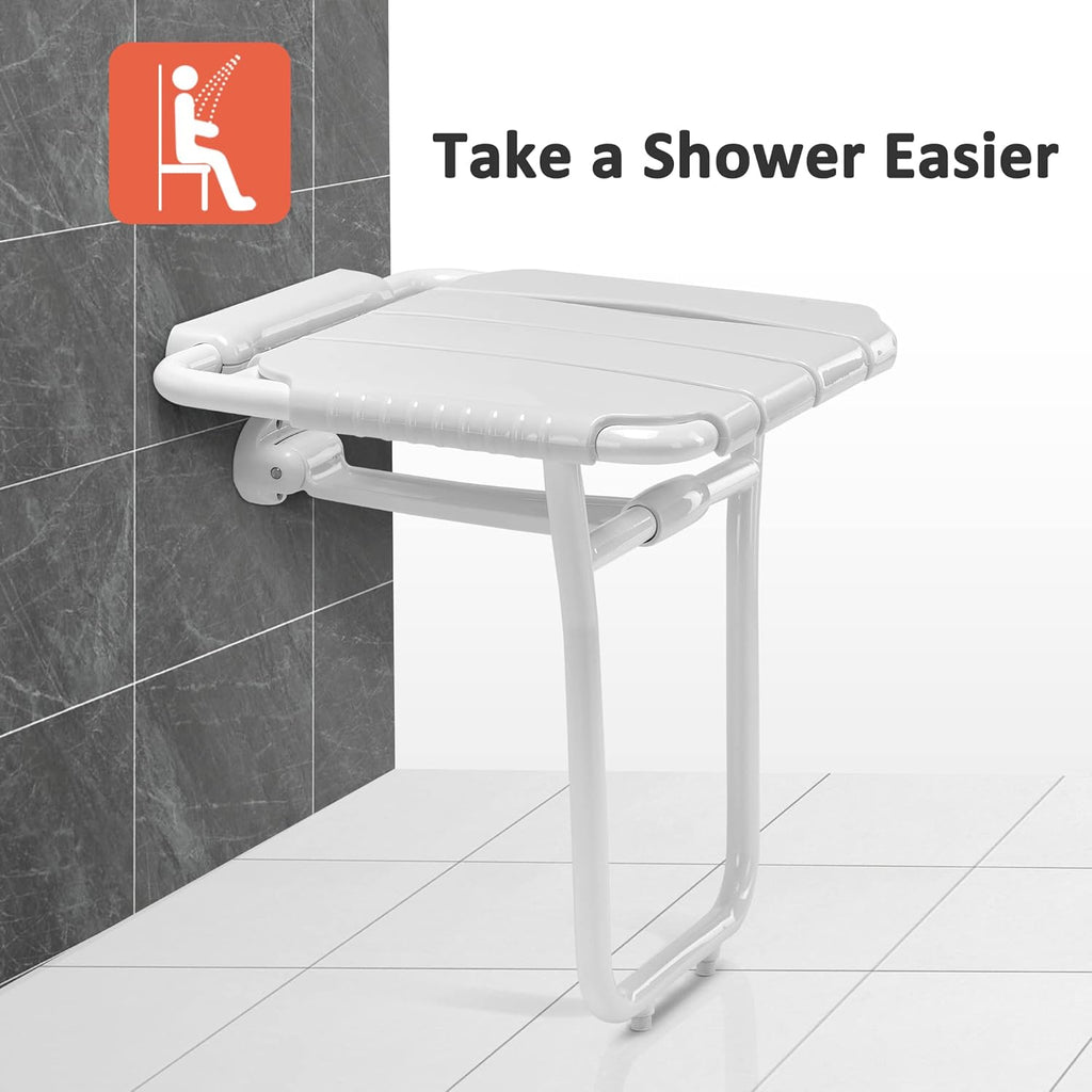 Foldable Shower Seat Bench Wall Mounted White Z4106