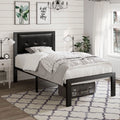 Twin Size Dark Grey Metal Platform Bed with Upholstered Headboard F466