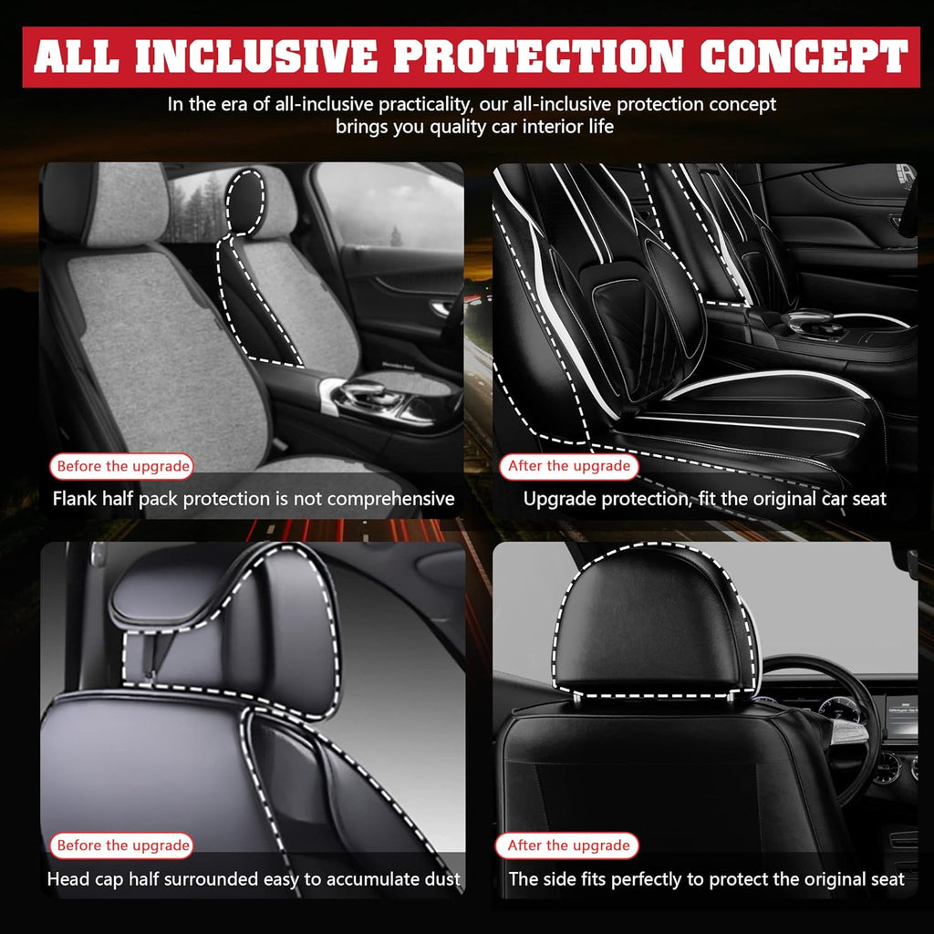5PCS Water Proof Nappa Leather Car Seat Covers (Full Set, Black&White) Q1046