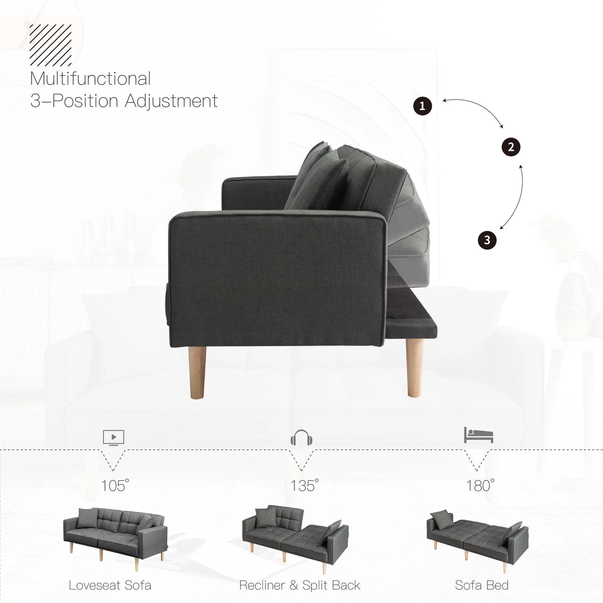 71.3 inch Futon Sofa Bed Convertible Sleeper Couch with 2 Pillows Navy Blue J175319