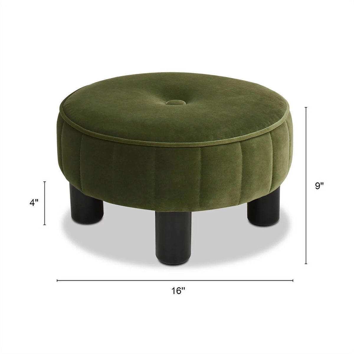 Olive Green Velvet Round Footstool Ottoman W844030