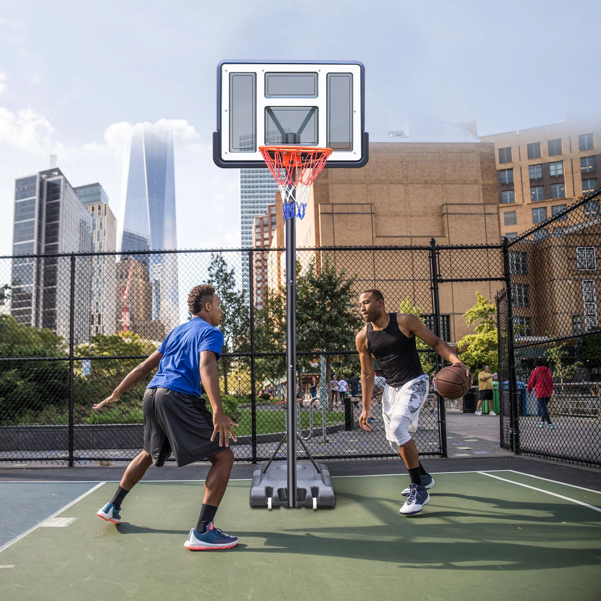 44 Basketball Hoop, 4.4-10ft Height Adjustable Portable Basketball Goal System with Shatterproof PVC Backboard and 18 Rim N448