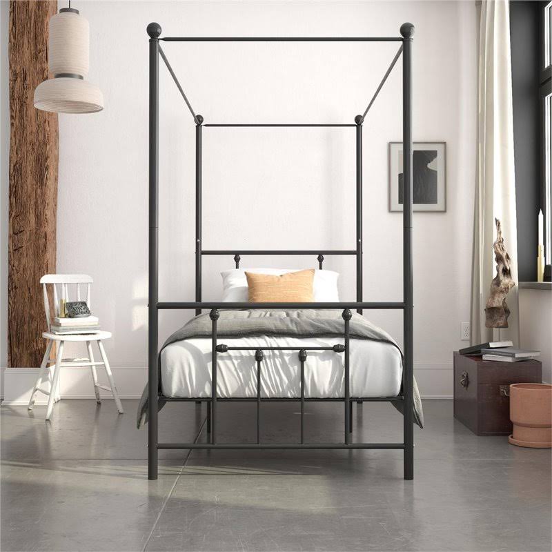 Twin Size Metal Canopy Bed Frame in Black U936