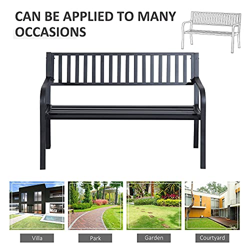 50" Black Metal Outdoor Garden Bench with Slatted Seat P2020