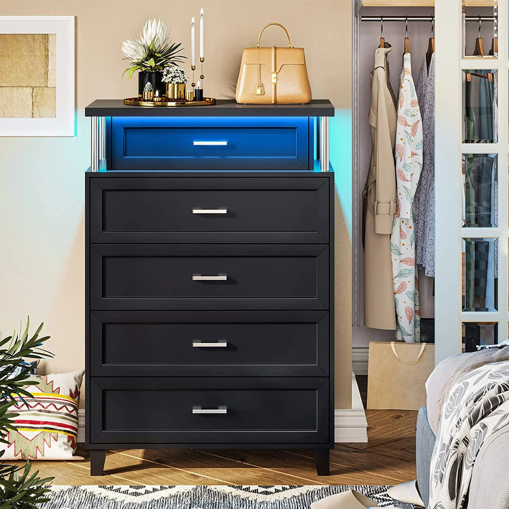 Black 5 Drawers Wood Dresser with LED Light V112659