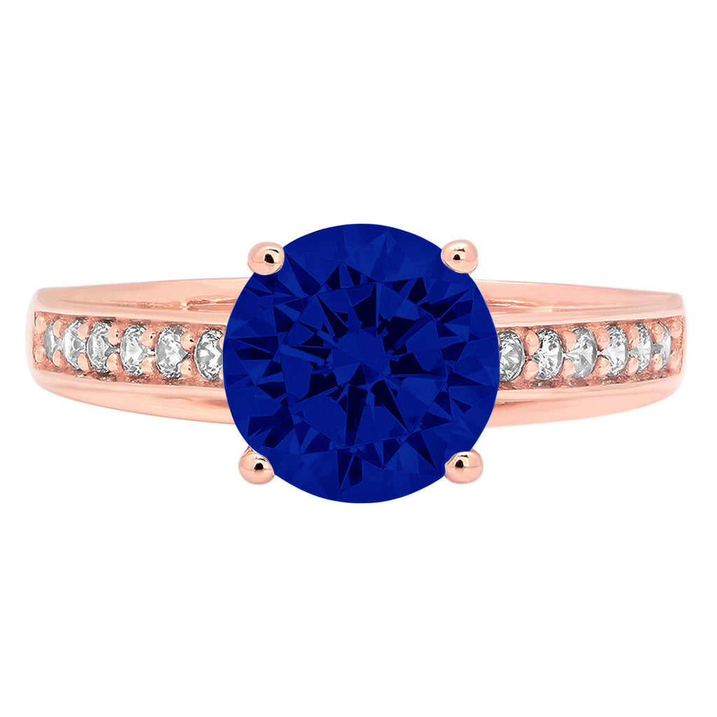 2.21ct Round Cut Simulated Blue Sapphire 14k Rose Gold Ring Size 10.5 U9492