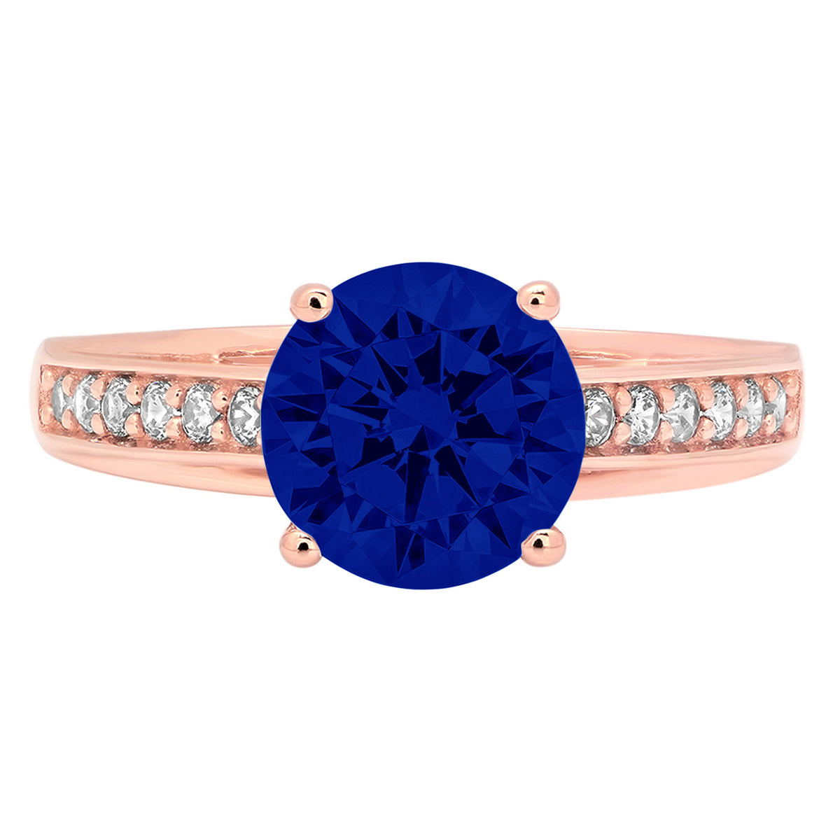 2.21ct Round Cut Simulated Blue Sapphire 14k Rose Gold Ring Size 10.5 U9492