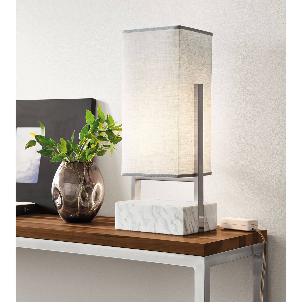 Smoke Tempered Glass Console Table with Graphite Base S8871