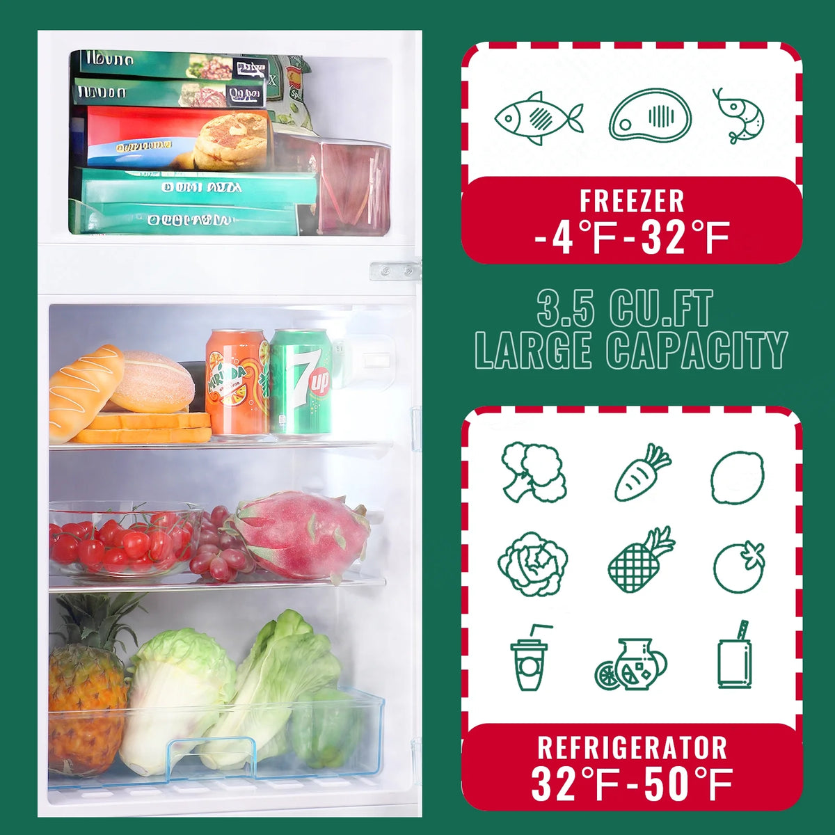 3.5 Cu.ft Dual Door Small Refrigerator with Freezer W55631