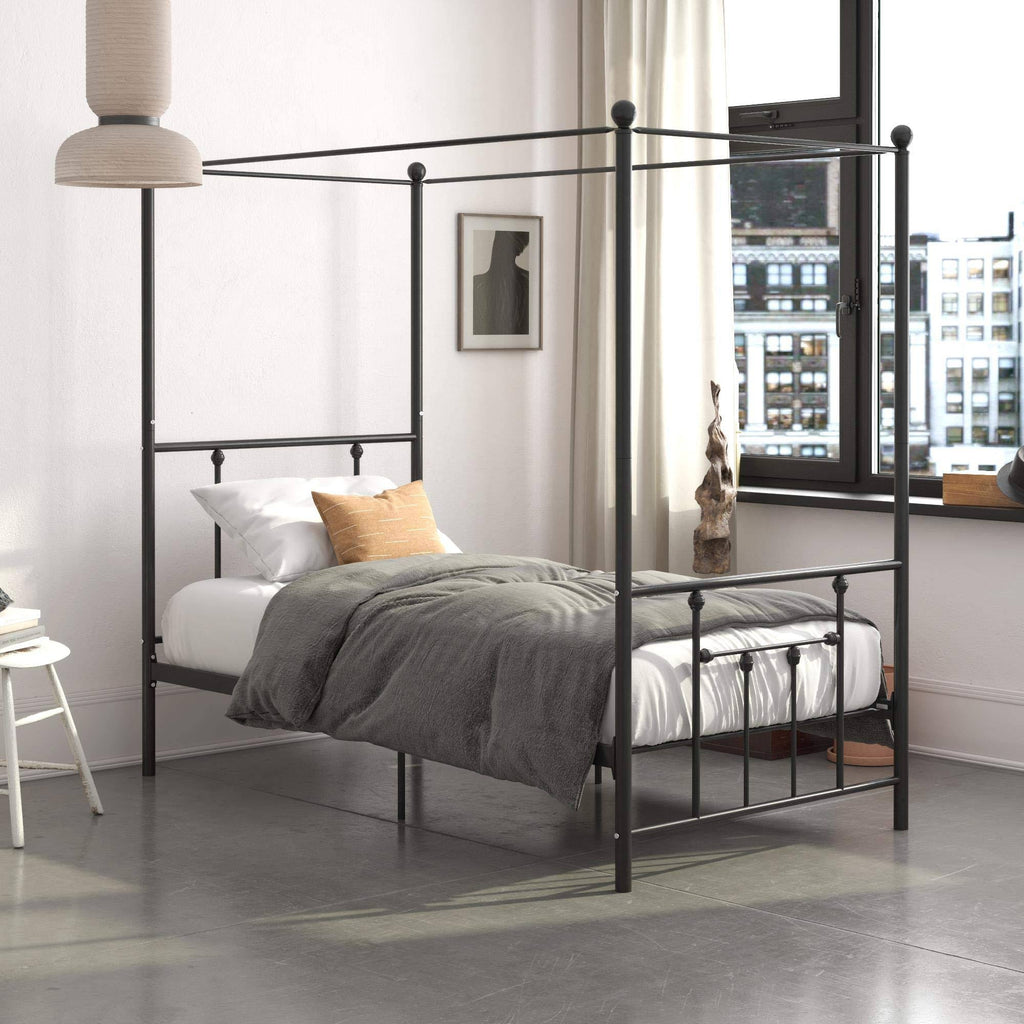Twin Size Metal Canopy Bed Frame in Black U936